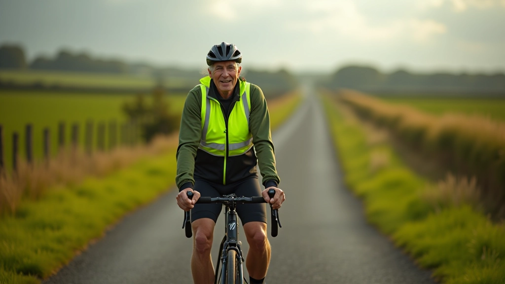 Cyclist pausing on the cycling path to enjoy the peaceful rural countryside surroundings