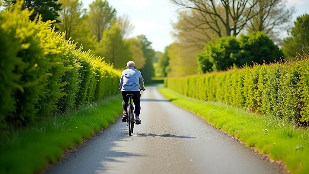 Close-up of well-maintained paved cycling road surface with clear edge markings, vegetation on both sides