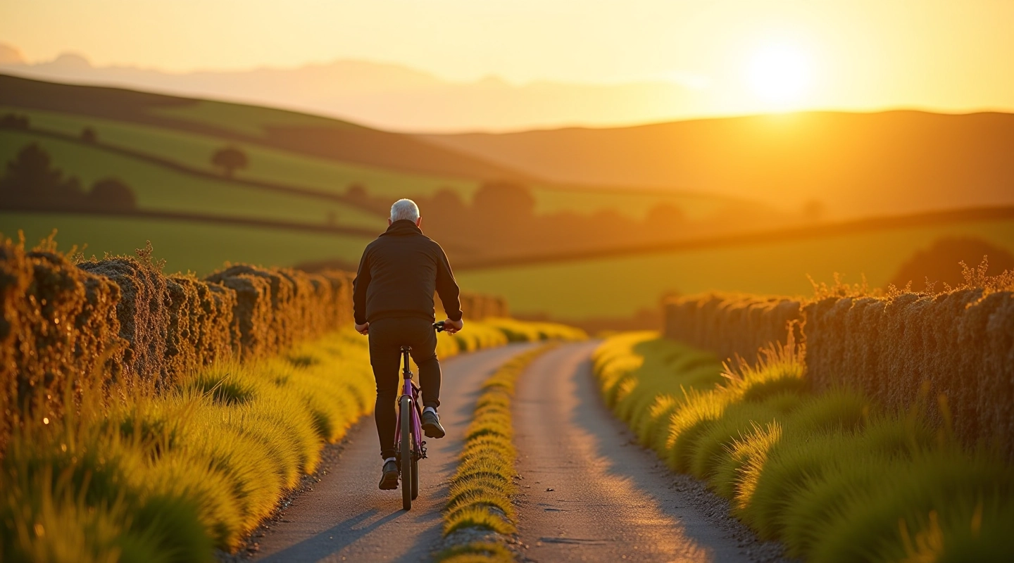 Beautiful cycling route through Limerick countryside with green fields and gentle hills